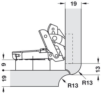 Aluminum Frame Door Hinge, Salice, 105° Opening Angle, Self Closing, Full Overlay