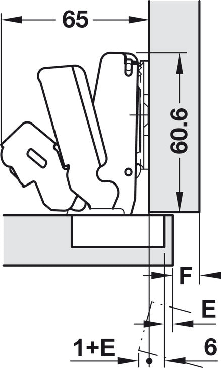 Concealed Hinge, Salice PUSH, 165° Opening Angle, Self-Opening, Half Overlay