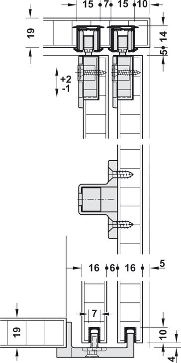 Sliding Door Hardware, Hawa Clipo 16 H Mixslide, set