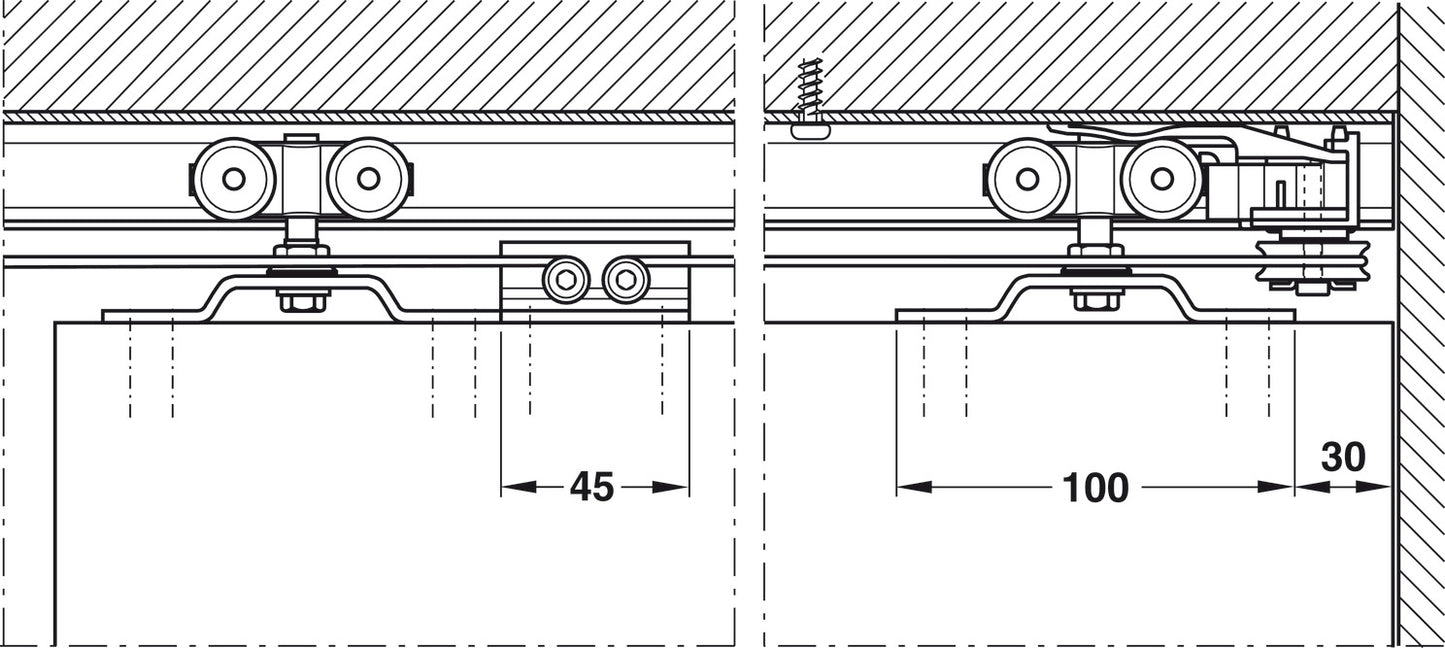 Sliding Door Hardware, Hawa Divido 100 H / Porta 60/100 H/HC -Synchro, set