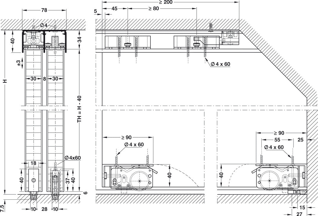 Sliding Door Hardware, Hawa Divido 80 H and 80 H-DS1/DS2 Set