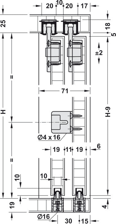 Sliding Door Hardware, Hawa Clipo 36 H IF, set