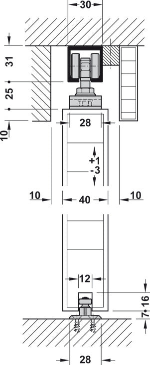 Sliding Door Hardware, Hawa Divido 100 H / Porta 60/100 H/HC -Synchro, set