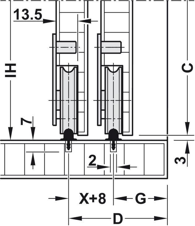 Sliding Door Hardware, Slido F-Line15 55A, set