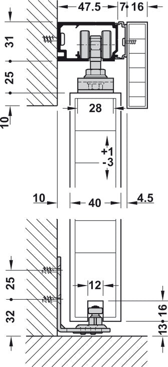 Sliding Door Hardware, Hawa Divido 100 H / Porta 60/100 H/HC -Synchro, set