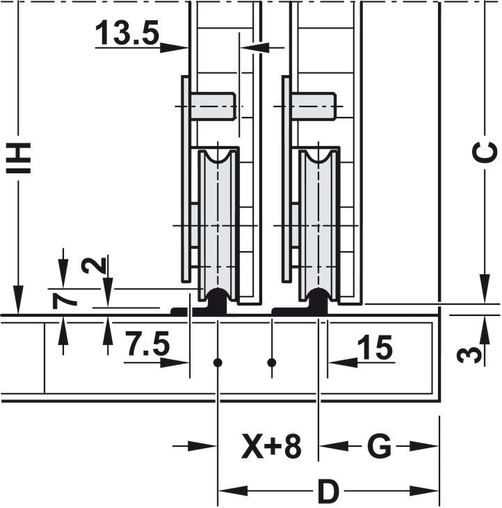 Sliding Door Hardware, Slido F-Line15 55A, set