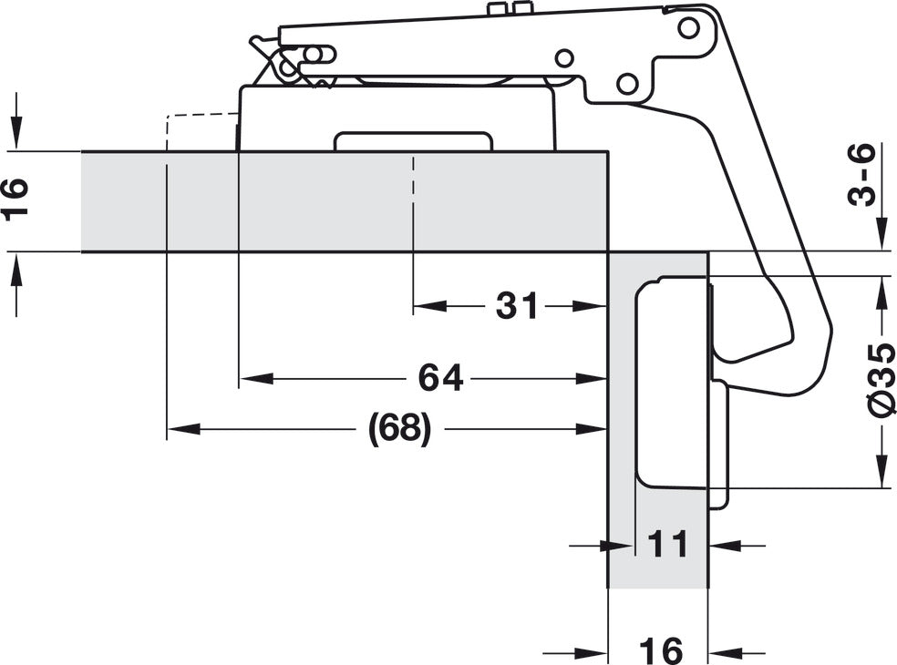 Pie-Cut Corner Hinge, Salice, 70° Opening Angle, Self Close, Nickel-Plated