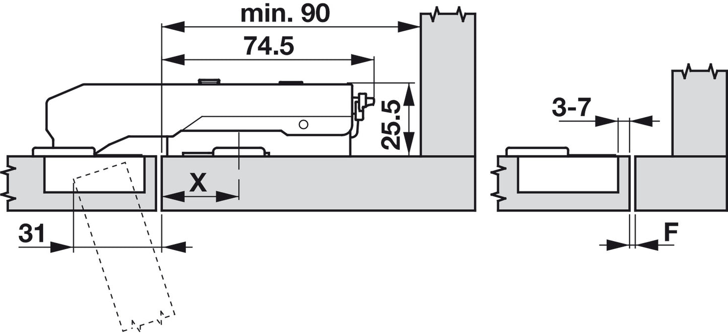 Concealed Blind Corner Hinge, Grass TIOMOS, 110° Opening Angle, Inset Mounting