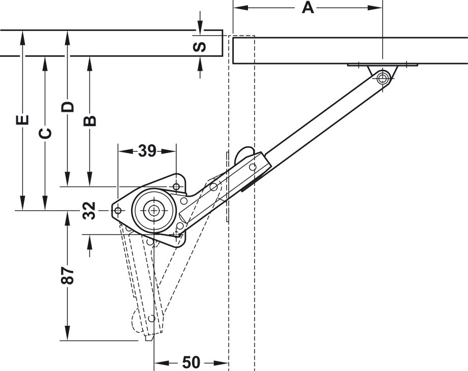 Flap Stay, For wooden flaps, adjustable braking effect