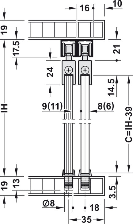 Sliding Door Hardware, Slido F-Line21 20D, Set
