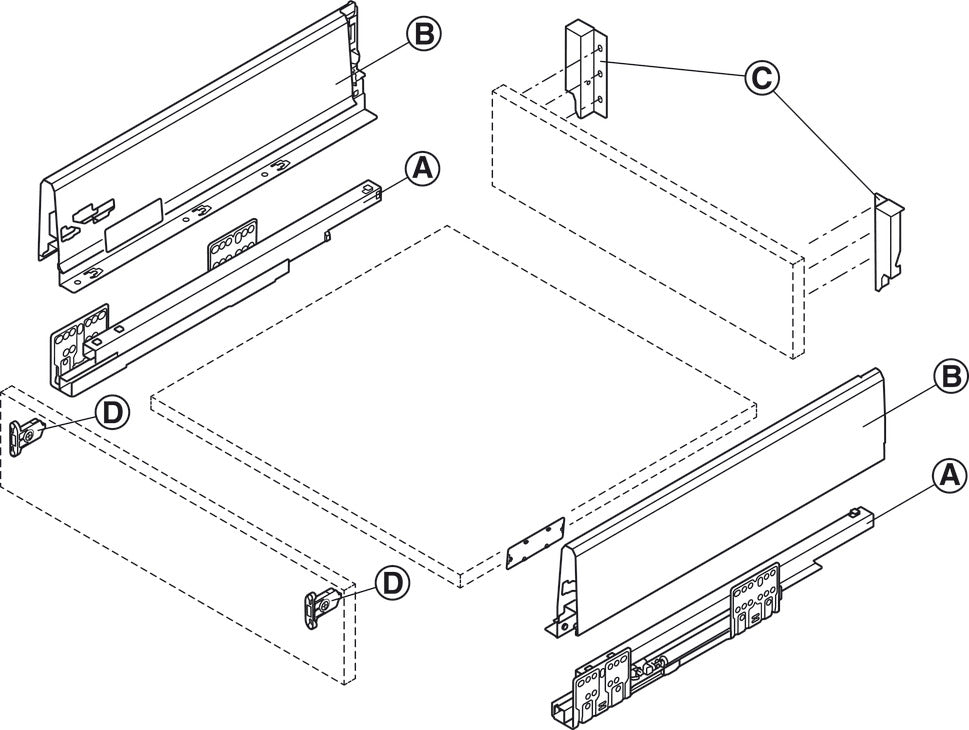 Drawer Set, Square Railing, HÃ¤fele Matrix Box S35, 120 mm Drawer Height