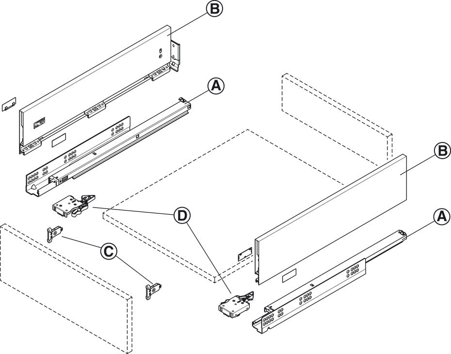 Drawer Set, HÃ¤fele Matrix Box Slim A, 128 mm Drawer Height