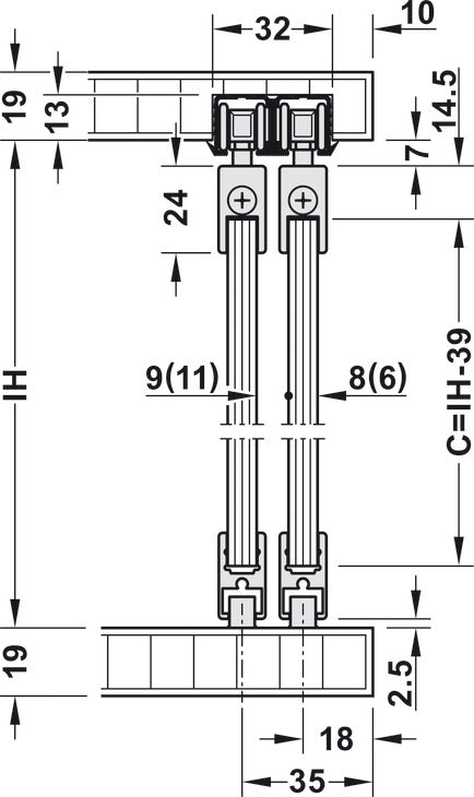 Sliding Door Hardware, Slido F-Line21 20D, Set