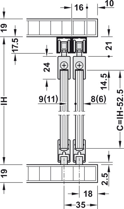 Sliding Door Hardware, Slido F-Line21 20D, Set