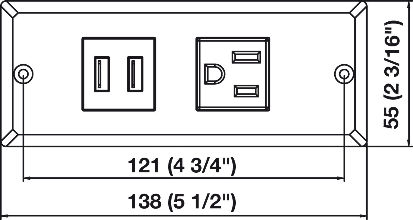 Power Bar, 1 Outlet, 2 USB Port, Face Plate Mount