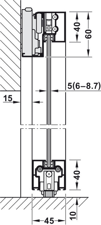 Sliding door fitting, Slido D-Line43 80N, frame door for glass and wooden panel
