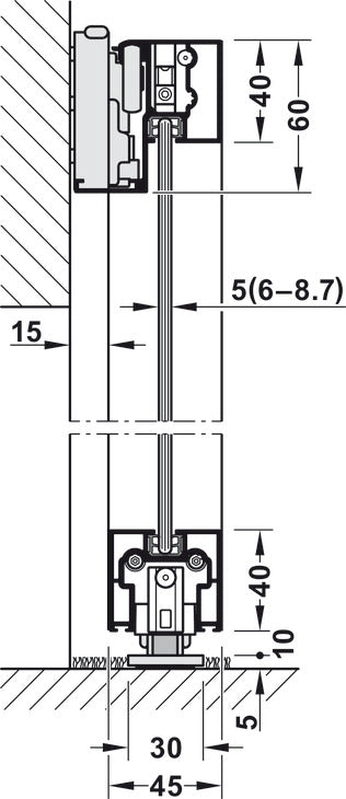 Sliding door fitting, Slido D-Line43 80N, frame door for glass and wooden panel