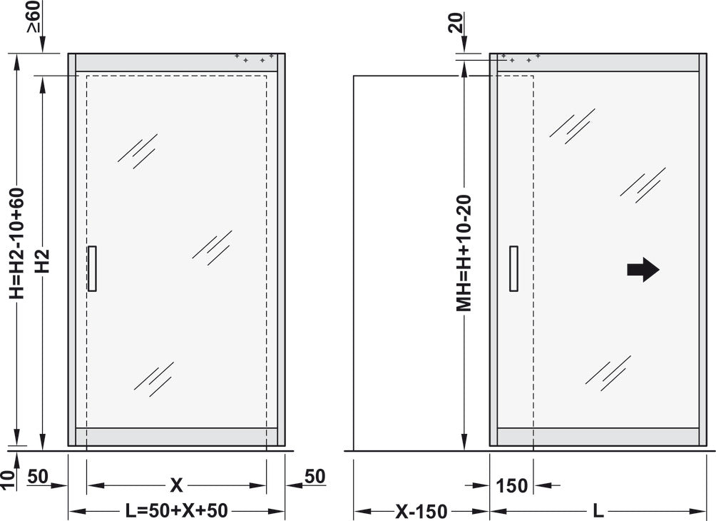 Sliding door fitting, Slido D-Line43 80N, frame door for glass and wooden panel