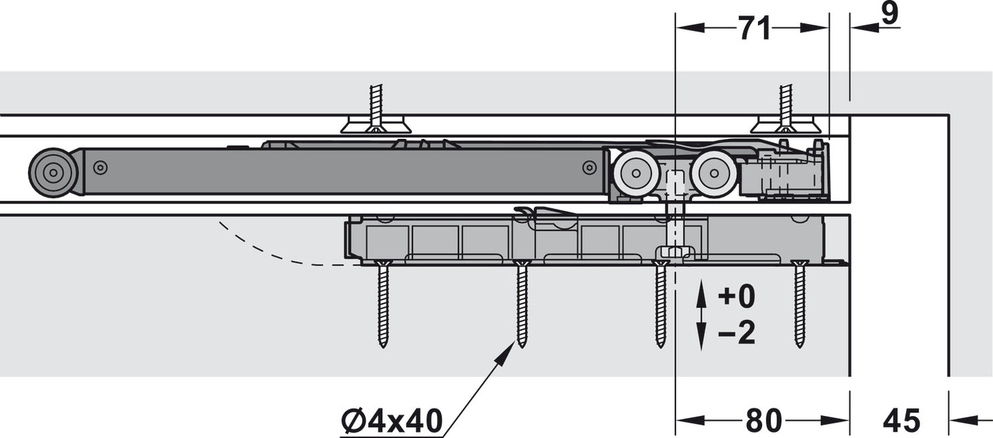Sliding door fitting, Hawa Porta 100 HMT, set with running track