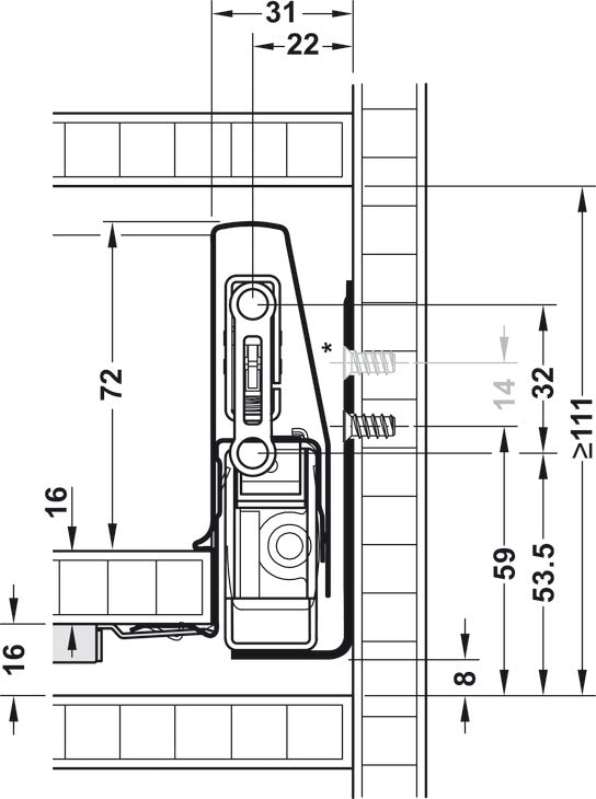 Side Profiles, HÃ¤fele Matrix Box P70, drawer side height (3 5/8") 92 mm, load bearing capacity (154 lbs) 70 kg