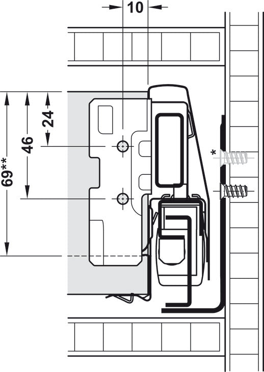 Drawer side runner system, HÃ¤fele Matrix Box P50, drawer side height (3 5/8") 92 mm, load bearing capacity (110 lbs) 50 kg