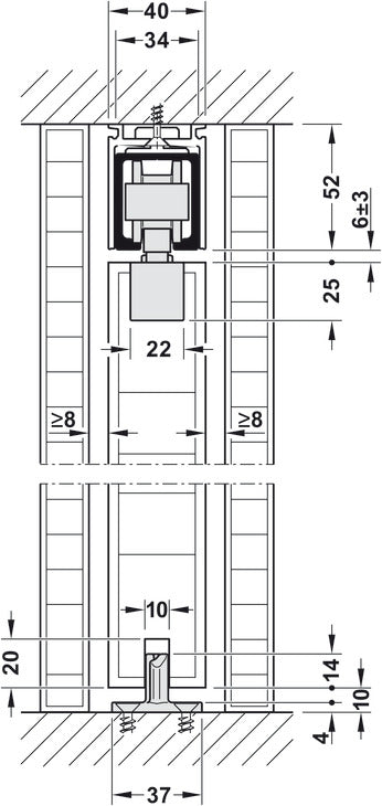 Sliding door fitting, Hawa Junior 100 B Pocket, set