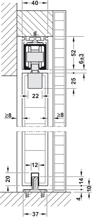 Sliding door fitting, Hawa Junior 100 B Pocket, set
