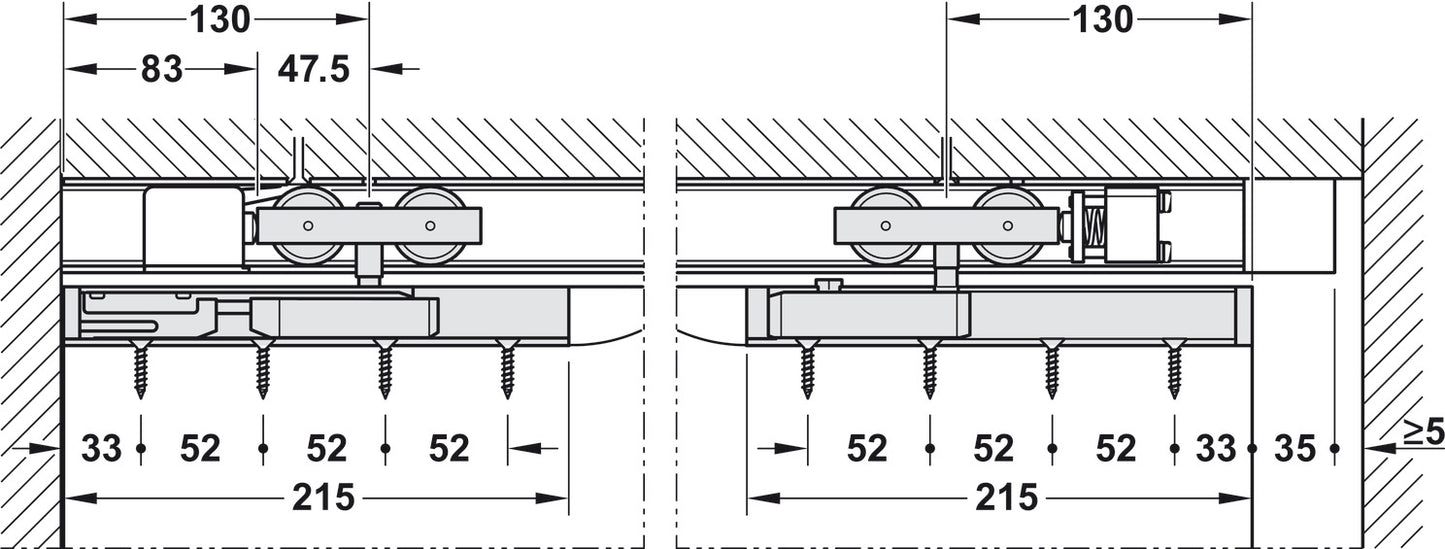 Sliding door fitting, Hawa Junior 100 B Pocket, set