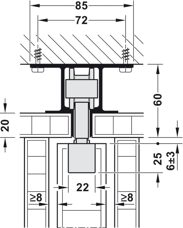 Sliding door fitting, Hawa Junior 100 B Pocket, set