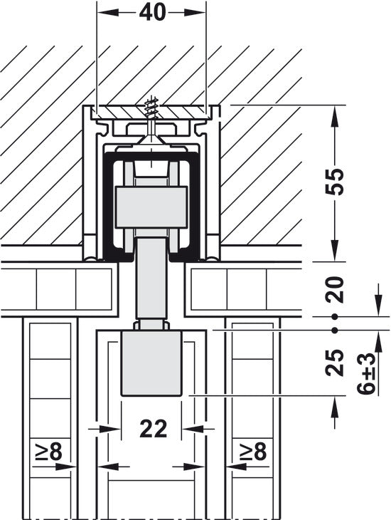Sliding door fitting, Hawa Junior 100 B Pocket, set