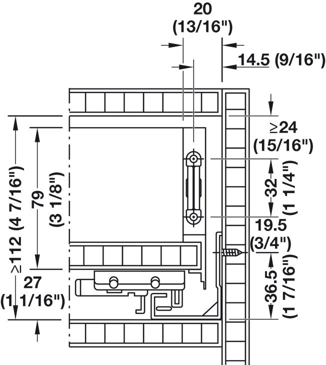 Drawer side runner system, HÃ¤fele Matrix Box Slim A, 89 mm Drawer Height