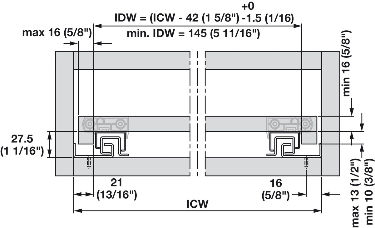 Concealed Drawer Slide, for Base Panel Mounting, Full Extension, Dynapro 40 kg