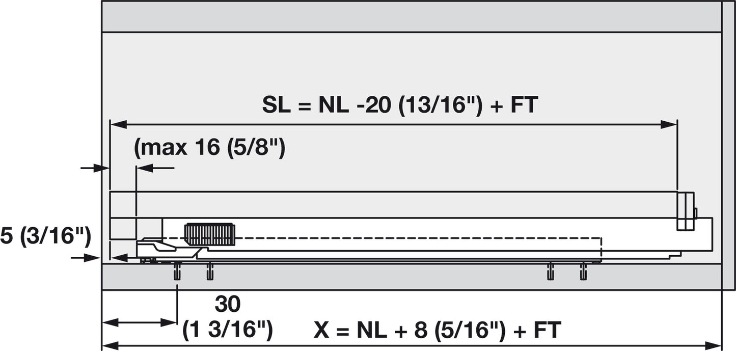 Concealed Drawer Slide, for Base Panel Mounting, Full Extension, Dynapro 40 kg
