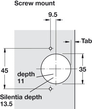 + 45° Corner Hinge, Salice, 94° Opening Angle, Self-Close, Overlay