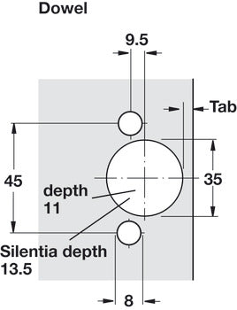 + 45° Corner Hinge, Salice, 94° Opening Angle, Self-Close, Overlay