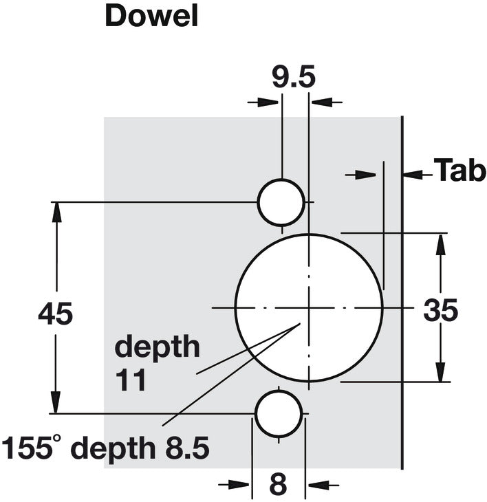 Concealed Hinge, Salice PUSH 110° Opening Angle, Self-Opening, Inset Mounting