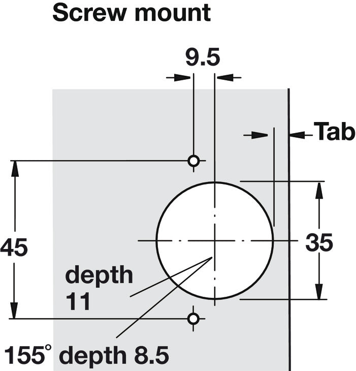Concealed Hinge, Salice PUSH, 155°/165° Opening Angle, Self-Opening, Full Overlay