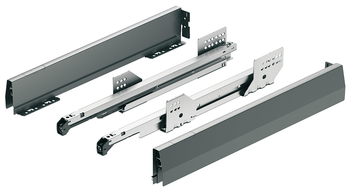 Drawer side runner system, HÃ¤fele Matrix Box P50, drawer side height (3 5/8") 92 mm, load bearing capacity (110 lbs) 50 kg