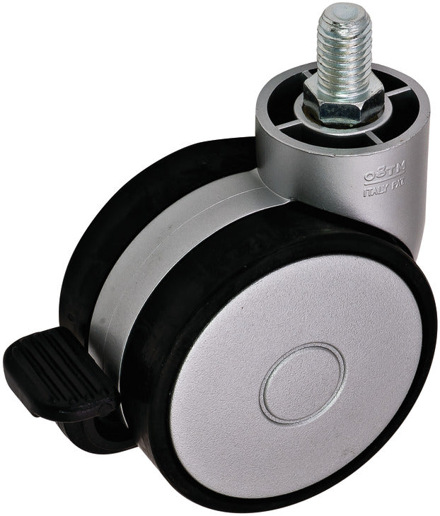 Caster, M10 Stem, Load-Bearing Capacity 110 lbs., Silver