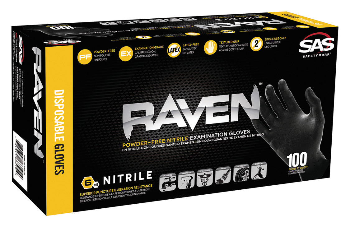 Raven Gloves, Nitrile, Black, 6 mm