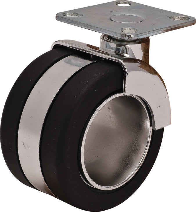 Caster, Plate Mount, Load Bearing Capacity 110 lbs., Chrome/Black