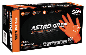 Astro-Grip Gloves, Nitrile, Orange, 7 mm