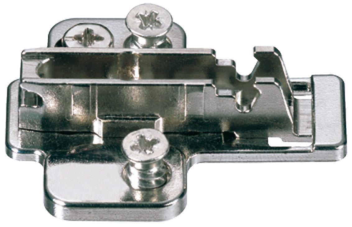 Mounting Plate, Cruciform Cam Adjusting, Pre-Mounted Euro Screw Fixing, for Grass Click On System Hinges, Nexis