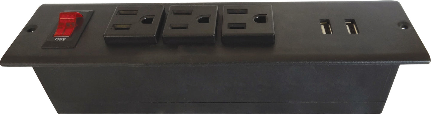 Power Bar, 3 Outlet, Face Plate Mount