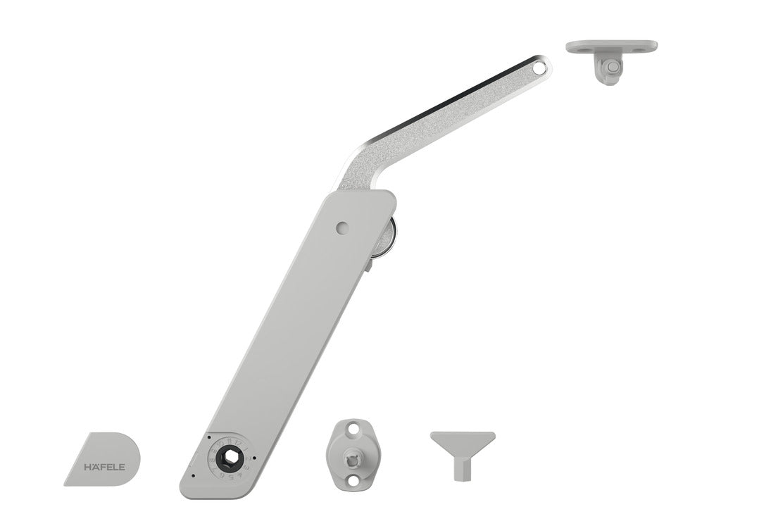 Swing-Up Fitting Complete Set, Free Flap H 1.5, Plastic with Metal Support Arm