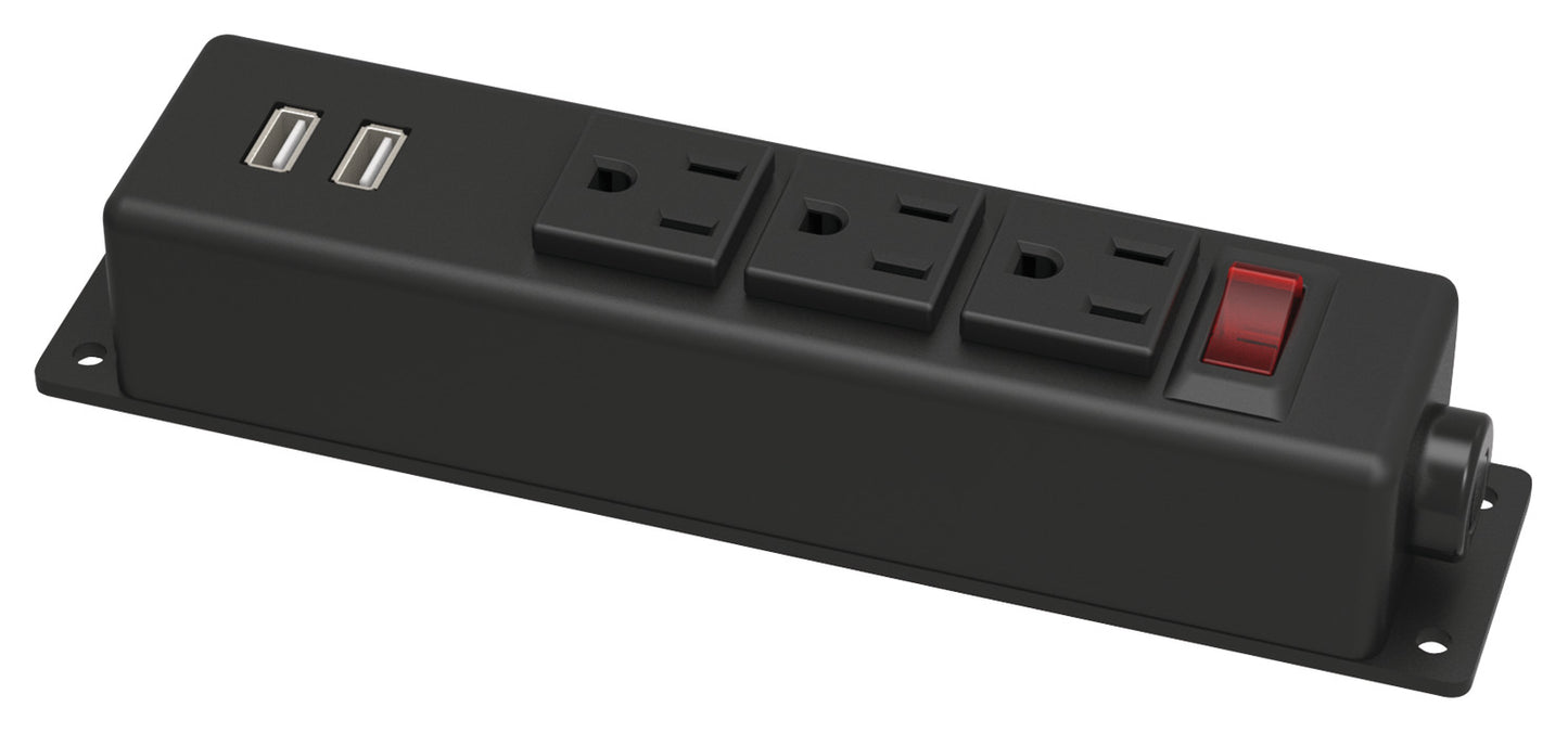Power Bar, 3 Outlet, Surface Mount