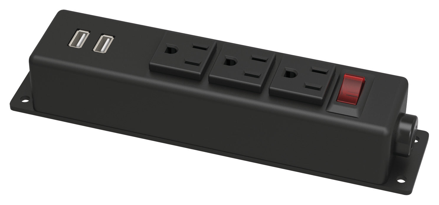 Power Bar, 3 Outlet, Surface Mount
