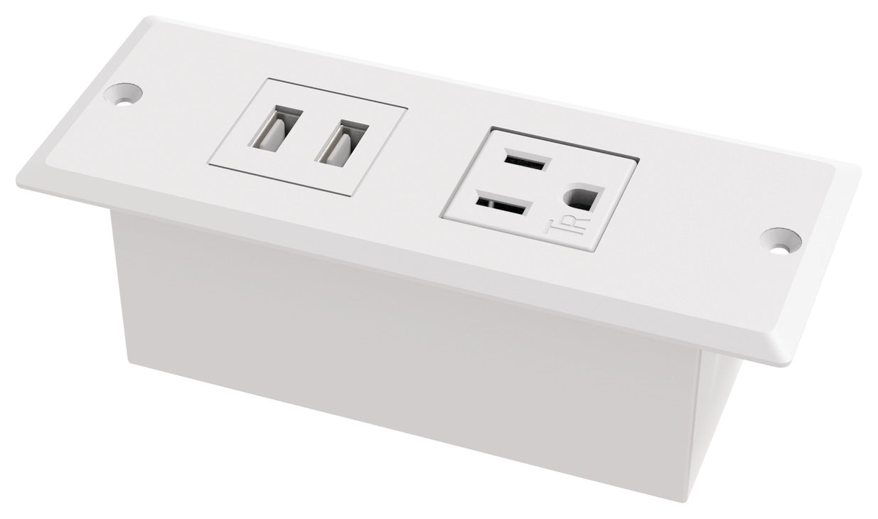 Power Bar, 1 Outlet, 2 USB Port, Face Plate Mount